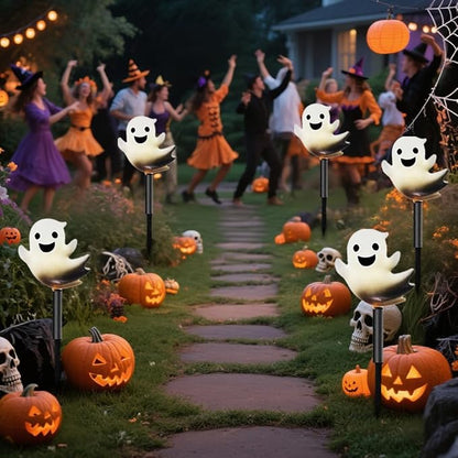 Solar Halloween Ghost Pathway Lights Lighted Outdoor Stake Decorations Waterproof LED Yard and Garden Lights for Halloween Pathway LawnPatio and Holiday Decor