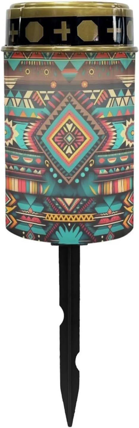 ZOUTAIRONG Solar Glass Light Garden Stake Light, 4 Pack Cemetery Decorations for Grave Outdoor Lights, Jesus Light Memorial Gifts for Mother, for Christmas Garden Lawn Yard Patio Decor Aztec Print