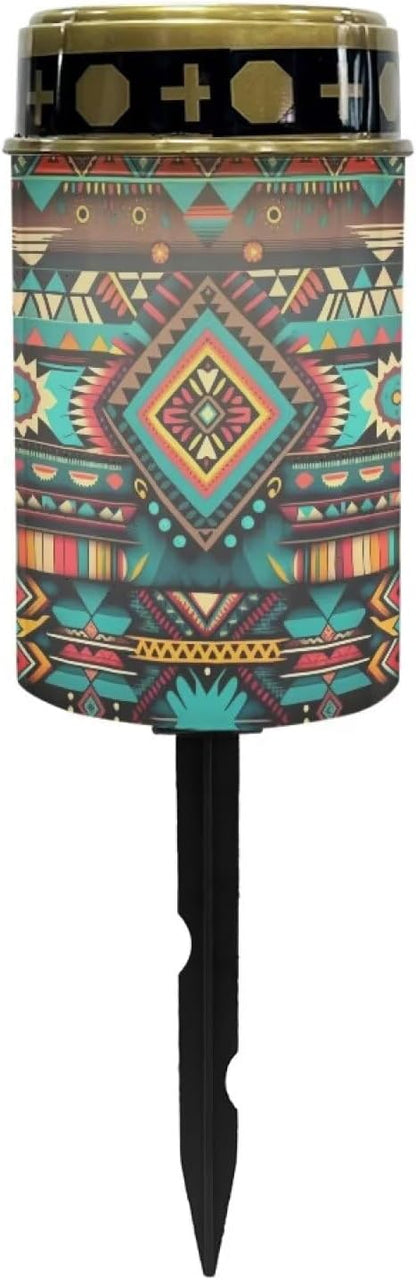 ZOUTAIRONG Solar Glass Light Garden Stake Light, 2 Pack Cemetery Decorations for Grave Outdoor Lights, Jesus Light Memorial Gifts for Mother, for Christmas Garden Lawn Yard Patio Decor Aztec Print