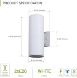 ASD 2 Light Outdoor Wall Light Fixture | 120W E26 Bulb Socket 120V ETL Cylinder Up Down Lights | | Lumora