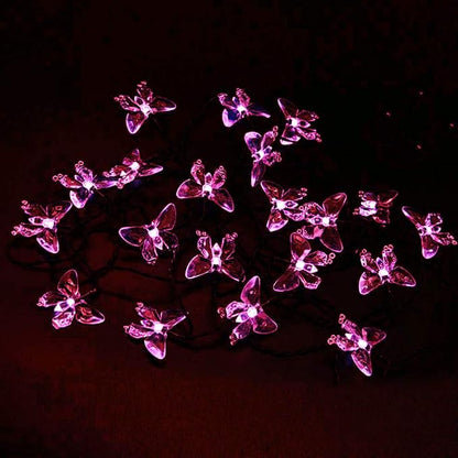 Solar String Lights, Waterproof 16ft 20LED Butterfly Christmas Fairy Lights Decorative Lighting for Home Party Wedding Patio Garden Porch Balcony (Pink)
