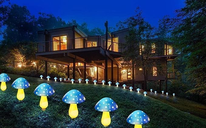 Generic Mushroom Solar Lights Outdoor, Waterproof Mushroom Landscape Lights 8 Lighting Modes Mushroom Garden Fairy Lights (Blue, 6 Pack)