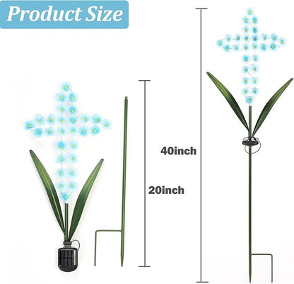 Solar Cross Garden Stake Outdoor Lights, 40 Inch Solar Powered Cross Lights Stake with 24 LED Decorative Flower Lights for Remembrance Gifts