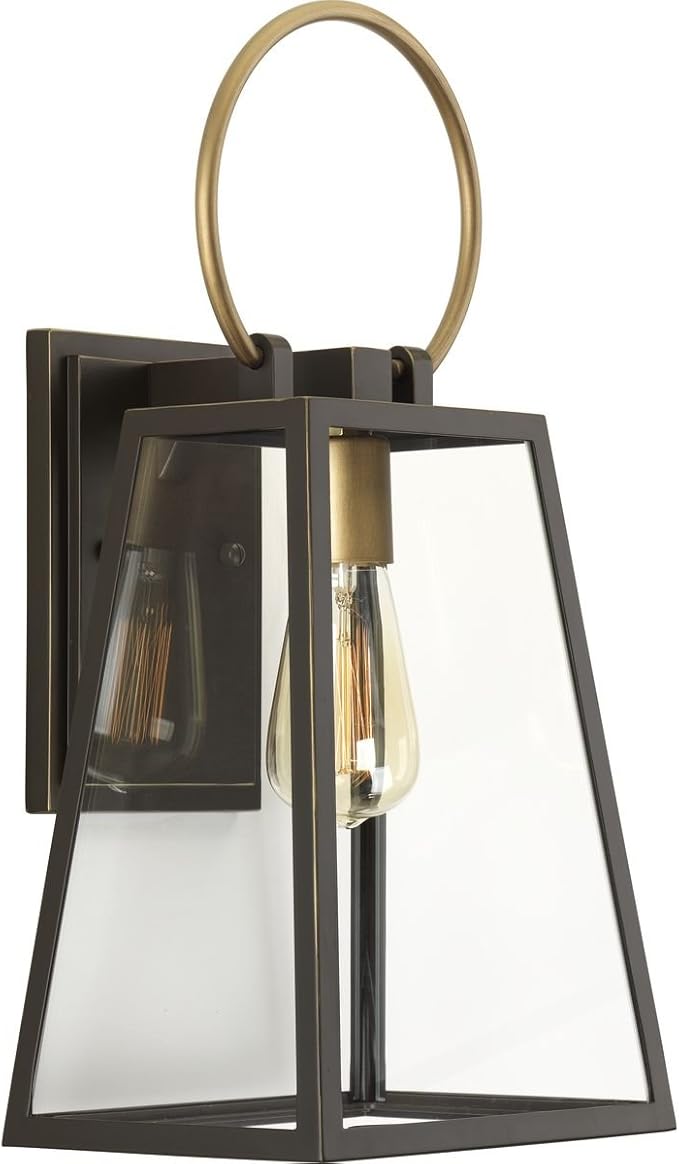 Progress Lighting Barnett Collection 1-Light Clear Glass Farmhouse Outdoor Medium Wall Lantern Light Antique Bronze