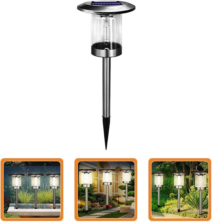 Solar Stainless Steel Tungsten Filament Lawn Path Lights Outdoor Solar Garden Yard Lights for Driveway and Patio Lighting
