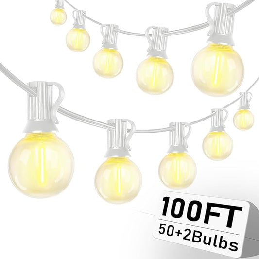 Outdoor String Lights - 100 Ft Waterproof Connectable Commercial LED Patio Lights with 50 G40 Shatterproof Bulbs, Hanging Globe Light for Outside Backyard Porch Party Decoration