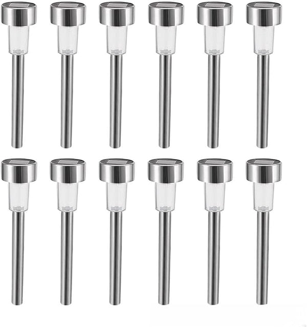 12 Pack Solar Ground Lights Pathway Landscape Light Stainless Steel Silver Tone (id: 29d 45a 7de 8e0 528 | Lumora