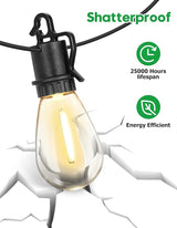 100FT Outdoor String Lights with 52 Shatterproof S14 Vintage Edison Bulbs E12 Sockets,2700K Dimmable Outdoor | Lumora