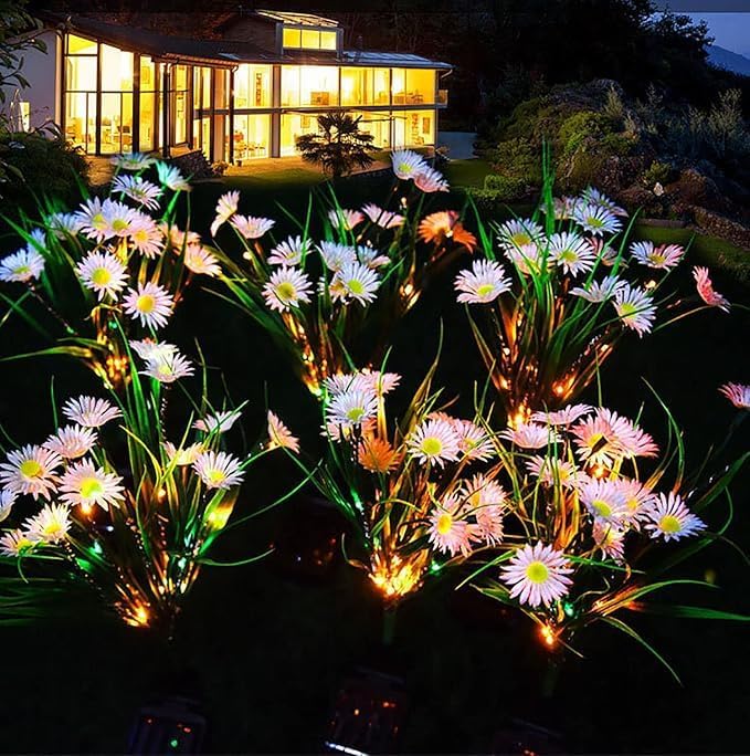 Solar Flower Lights Outdoor, Waterproof LED Daisy Flowers Solar Stake Decorative In-Ground Lights 2Mode for Garden Landscape Yard Pathway Wedding Party (White, 1Pack)