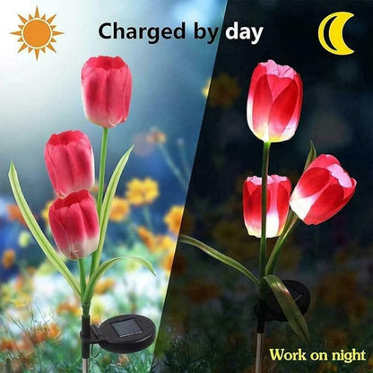 anso LED Solar Light Simulation Tulip Lawn Stake Lamps Outdoor Decor Garden DIY Path Light (Purple)