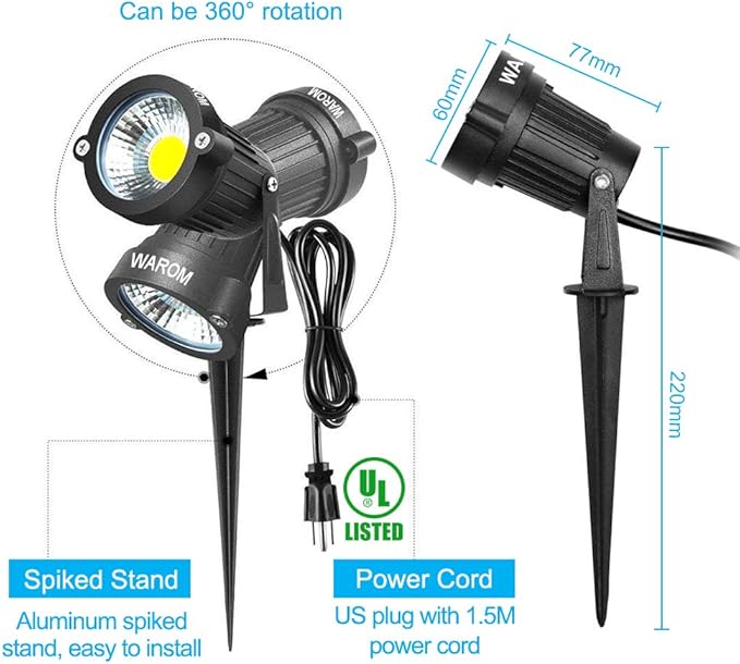 LED Landscape Spotlight Outdoor,IP65 Waterproof Garden Spotlights,5W AC 120V Yard Flood Light,Metal Ground Stake | Lumora