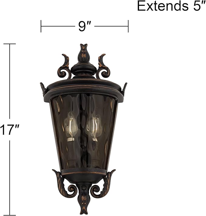 John Timberland Casa Marseille Vintage Outdoor Wall Light Fixture Veranda Bronze 17" Champagne Hammered Glass for | Lumora