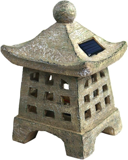 Solar Outdoor Garden Light Japanese Style Pagoda Resin Statue Solar Pathway Decor for Patio Lawn