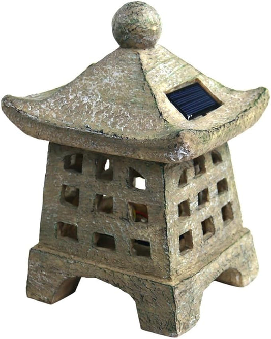 Solar Outdoor Garden Light Japanese Style Pagoda Resin Statue Solar Pathway Decor for Patio Lawn