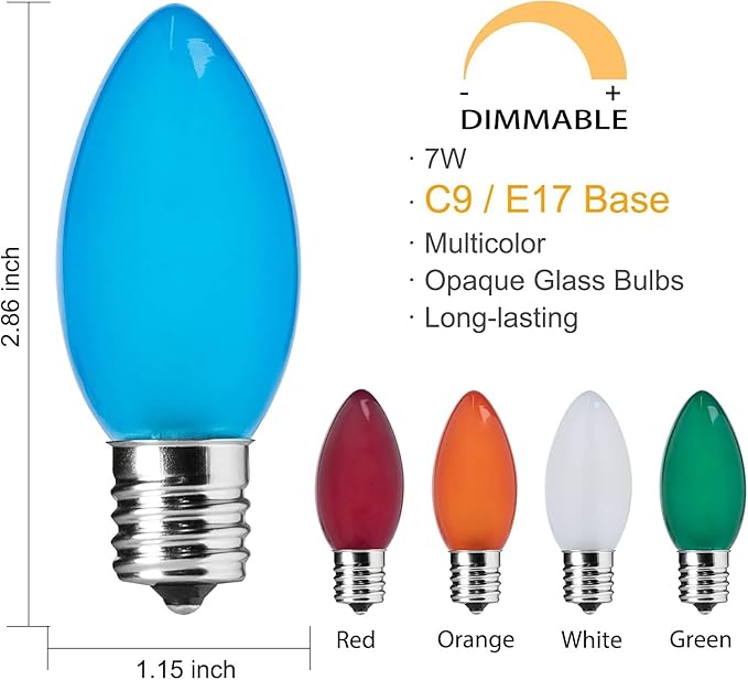 Brightown Multicolor Christmas Lights Ceramic, C9 25 Feet Vintage Incandescent Lights with 25 Opaque Bulbs for | Lumora