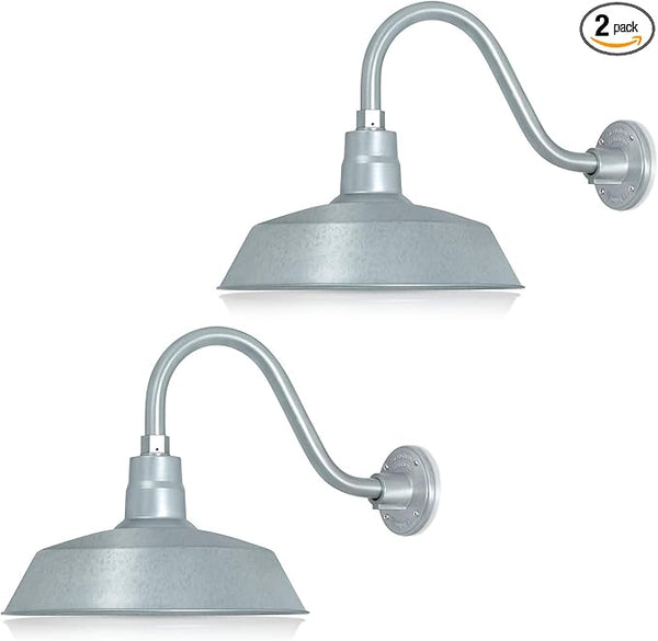 14in. Galvanized Finish Outdoor Gooseneck Barn Light Fixture with 14.5 in. Long Extension Arm - Wall Sconce | Lumora