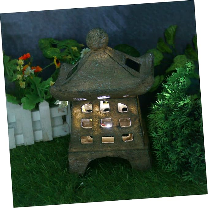 NUOBESTY Solar Outdoor Pagoda Light Waterproof Resin Garden Decoration 2-Pack Solar Pathway Lights for Landscape and Patio Japanese Style Statue LED Lighting