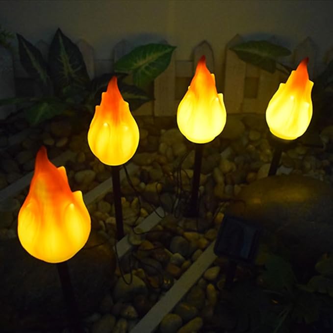 1 Solar by 4 Flame Lamps, Outdoor Courtyard Atmosphere Camping Light, Waterproof Ground Inserting Décor Lights (4 | Lumora