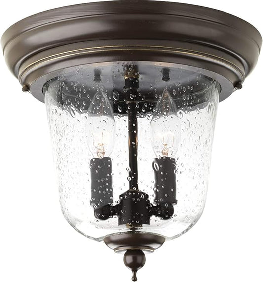 Progress Lighting Ashmore Collection 2-Light Clear Seeded Glass New Traditional Outdoor Close-to-Ceiling Light Antique Bronze