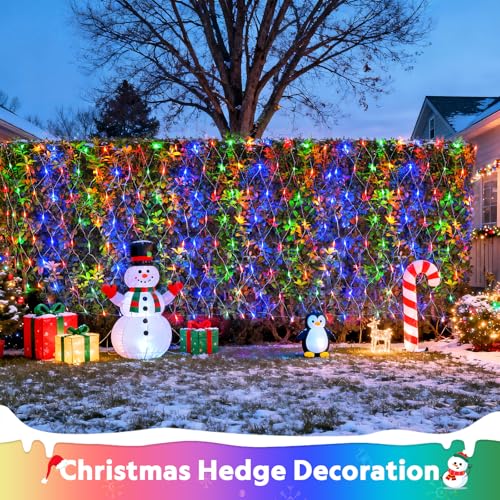 JMEXSUSS 200 LED Christmas Net Lights Plug in, 8 Modes 9.8ft x 6.6ft Net Lights Outdoor Mesh Light, Waterproof Bush Light for Outside Garden Lawn Yard (Multicolor)