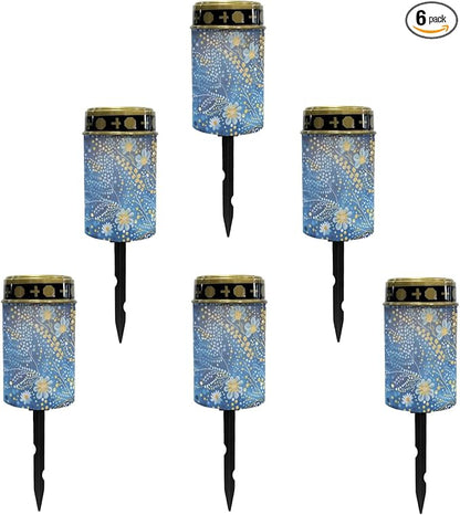 Blue Bling Flower Solar Garden Lights Outdoor LED Lantern Pathway Stake Lights Solar Waterproof Solar-Powered Fairy Lights for Outside Landscape Lighting,Wall Light Auto On/Off