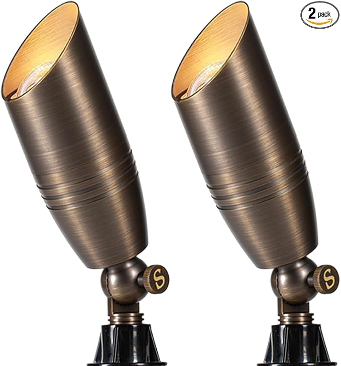 Brass Landscape Spotlights Outdoor Low Voltage Landscape Lighting Fixture Waterproof for Garden and Yard Up Lighting，2 Pack (Bulb NOT Included)