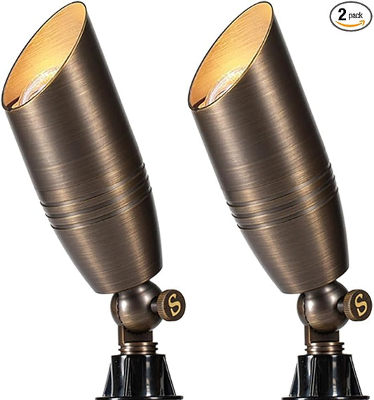 Brass Landscape Spotlights Outdoor Low Voltage Landscape Lighting Fixture Waterproof for Garden and Yard Up Lighting，2 Pack (Bulb NOT Included)