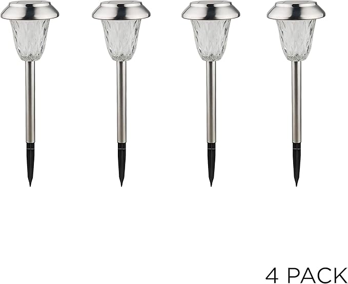 Alpine Corporation 17" Tall Outdoor Solar Powered Pathway LED Light Stakes, Silver (Set of 4)