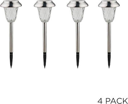 Alpine Corporation 17" Tall Outdoor Solar Powered Pathway LED Light Stakes, Silver (Set of 4)