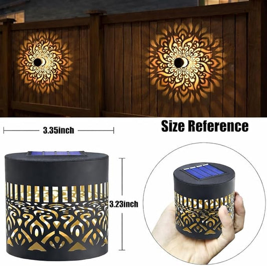 2PCS Solar Mandala Lights Outdoor, Decorative Solar Mandala Fence Lights Waterproof Metal Wall Deck Step Lights for Garden Post Patio Backyard Yard, Garden Lights Solar Powered