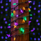 70 Light 24Ft Mardi Gras Lights Commercial String Lights C6 LED Strawberry Faceted Bulb – Yellow/Purple/Green | Lumora