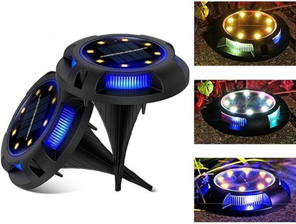 4 Packs Solar Lights Outdoor Garden Ground Lights IP44 Waterproof Solar Powered Pathway Deck Light for Lawn Walkway Yard (Cold 8Leds+Blue 4Leds)