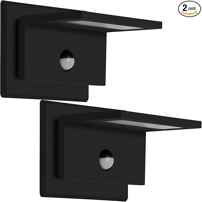 2 Pack Outdoor Wall Light Black LED Motion Sensor Porch Light Wall Mount Lamp for Garage House IP54 Waterproof 680LM 10W