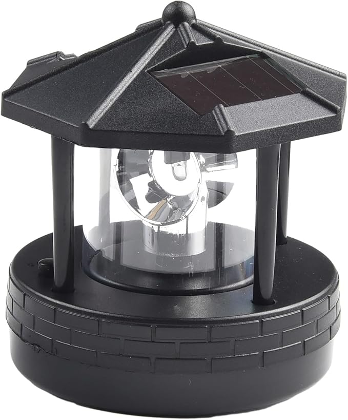 Solar Rotating Lighthouse Solar Powered Lighthouse Outdoor Lawn Light for Garden Yard Outdoor Decor(Black)