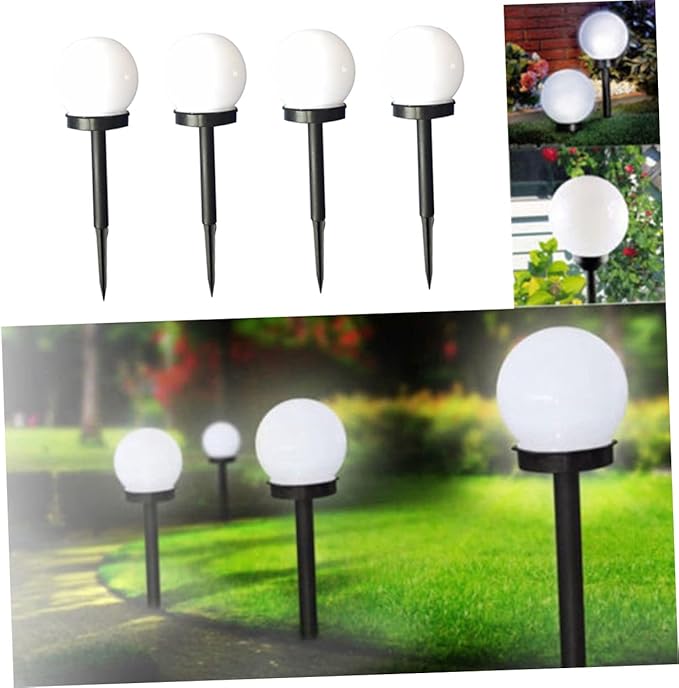 HOMSFOU 4pcs Solar Lawn Lights White Shaped Garden Lamps Solar Pathway Lights for Outdoor Patio and Decor