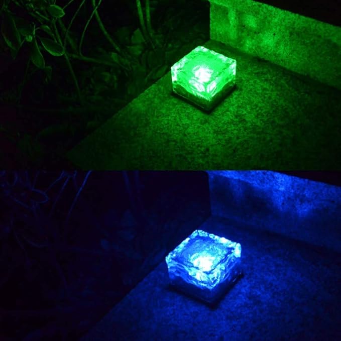 2 Pack Solar Path Ice Cube Lights Outdoor, Waterproof Garden Glass Path Light Solar Ice Light Crystal Brick Landscape Light (Blue)