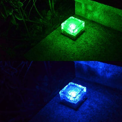2 Pack Solar Path Ice Cube Lights Outdoor, Waterproof Garden Glass Path Light Solar Ice Light Crystal Brick Landscape Light (Blue)