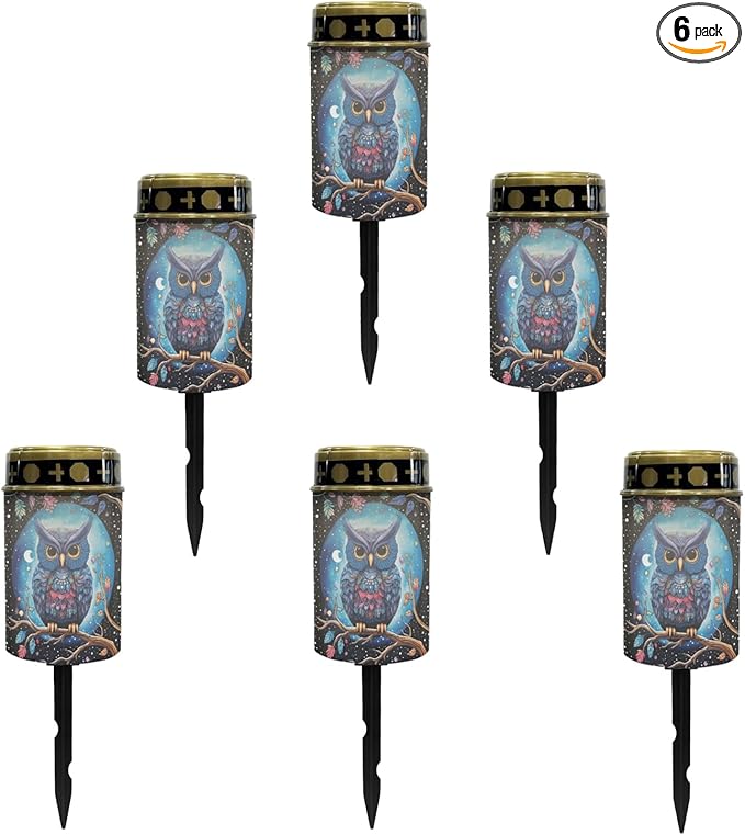 Galaxy Owl Outdoor Solar Lights for Yard Patio Landscape Lighting Solar Pathway Lights Warm White Solar Garden Stake Lights LED Solar Lantern Flameless Solar Powered Fairy Lights