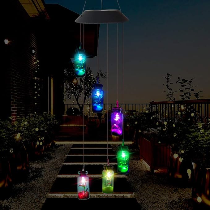 Solar Mobile Lights Hanging Wind Chime, Color Changing Outdoor Solar Garden Decorative Lights for Walkway Pathway Backyard Decoration Parties (Wishing Bottle)