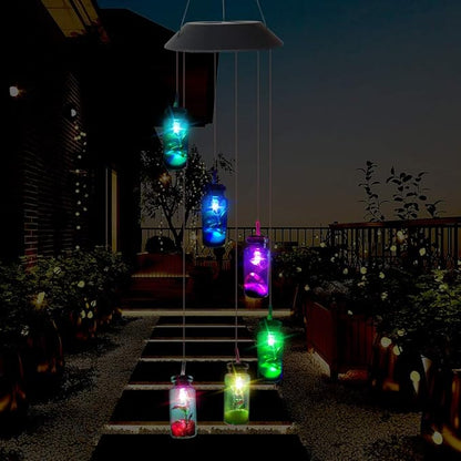 Solar Mobile Lights Hanging Wind Chime, Color Changing Outdoor Solar Garden Decorative Lights for Walkway Pathway Backyard Decoration Parties (Wishing Bottle)