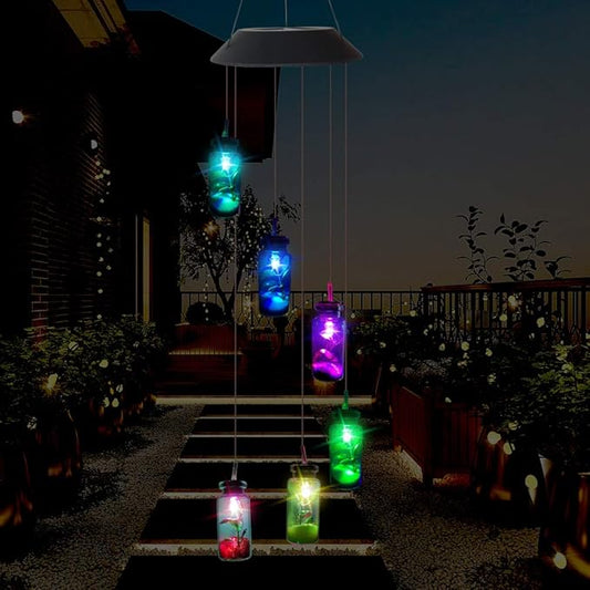 Solar Mobile Lights Hanging Wind Chime, Color Changing Outdoor Solar Garden Decorative Lights for Walkway Pathway Backyard Decoration Parties (Wishing Bottle)