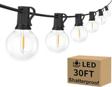 Outdoor G40 LED Globe String Lights 30Feet Dimmable Waterproof Shatterproof Patio Light with 15+2 Bulbs Connectable | Lumora