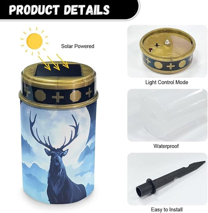 Solar Garden Lights Outdoor Decorative - Solar Lights Outdoor Waterproof- Moon Deer Cemetary Solar Lights for Remembrance Lawn