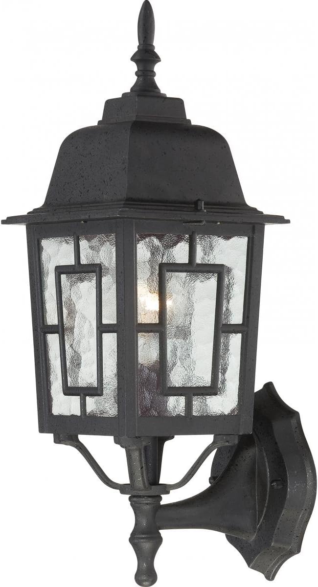 Nuvo Lighting 60/4926 Banyon One Light Wall Lantern/Arm Up 100 Watt A19 Max. Clear Water Glass Textured Black | Lumora