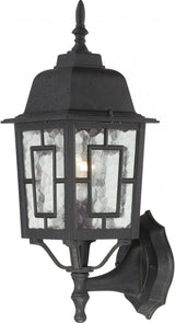 Nuvo Lighting 60/4926 Banyon One Light Wall Lantern/Arm Up 100 Watt A19 Max. Clear Water Glass Textured Black | Lumora