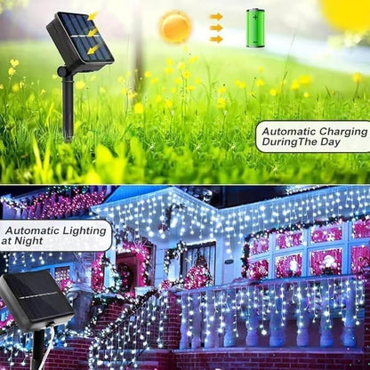 Solar LED Icicle String Lights, 160 LED, 8 Lighting Modes, Waterproof Outdoor Christmas Fairy Lights for Yard Garden Decoration, Pack of 1