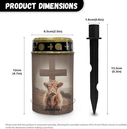 Cute Highland Cow Cross Lights for Grave Lamp Waterproof Cemetery Solar Lights for Grave Patio Yard Decoration