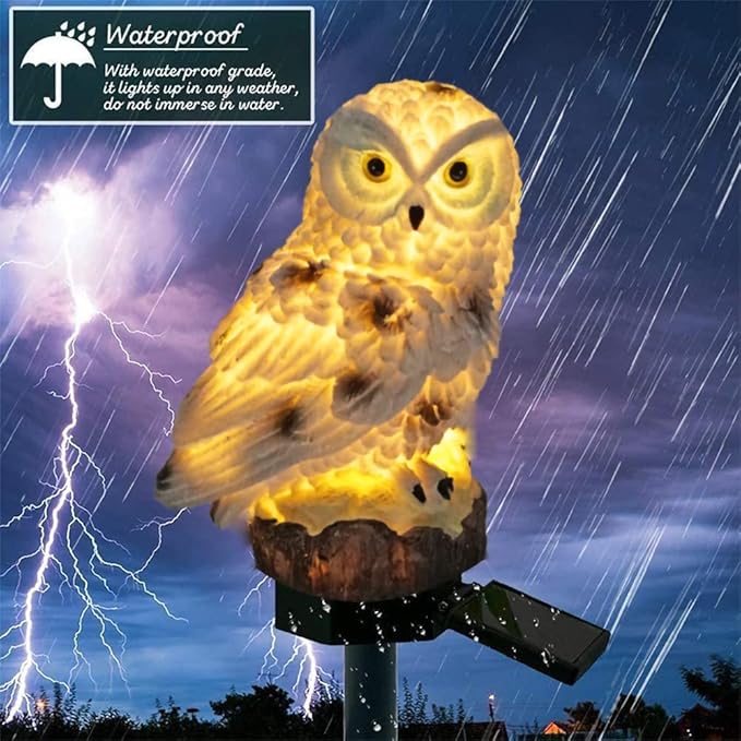 Solar Owl Outdoor Garden Light, 2 Pack Outdoor Path Solar Powered Owl Stake Lights for Walkway Yard Lawn Landscape Lighting (White Owl)