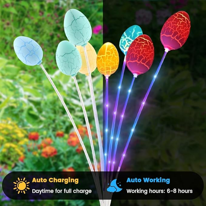 2Packs Solar Easter Decorations Outdoor, Colorful Swaying Firefly Lights with Growing Stem, 2 Modes, High | Lumora
