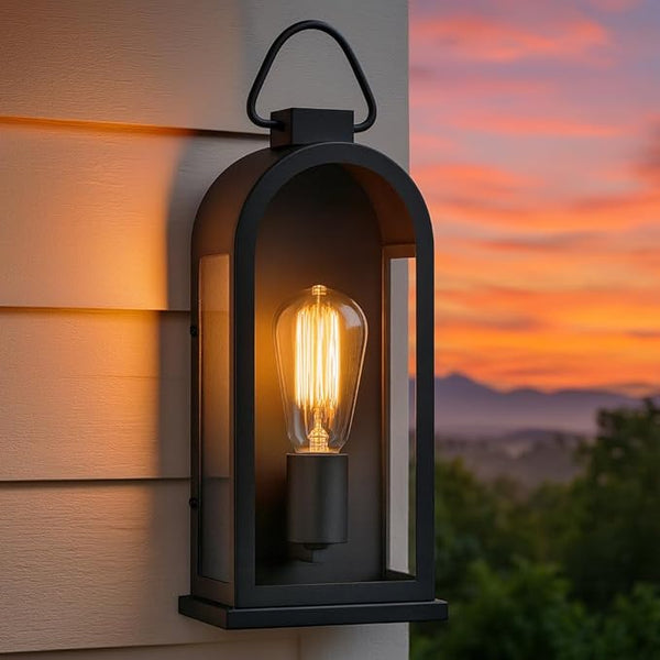 Vintage Outdoor Wall Light Fixture (1 Pcs) - Matte Black Porch Lantern/Exterior Wall Sconce, Glass Shade, Sturdy | Lumora